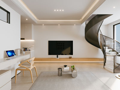 现代客厅 旋转楼梯