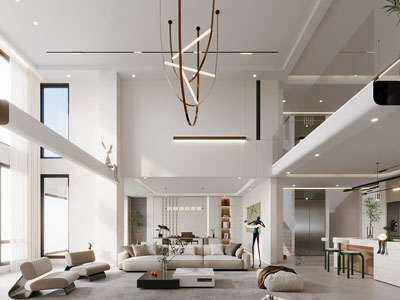 现代奶油风客厅餐厅