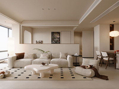 侘寂风奶油风客厅餐厅