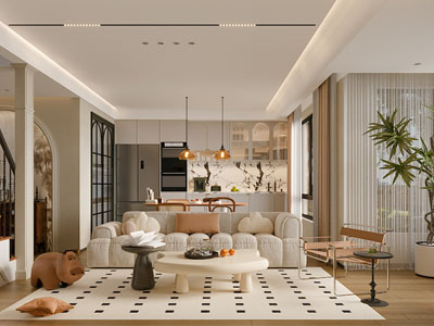 法式奶油风客厅餐厅