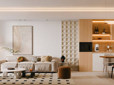 现代奶油风客厅餐厅