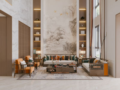 新中式别墅挑高客厅