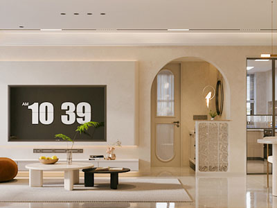 现代奶油风客厅餐厅