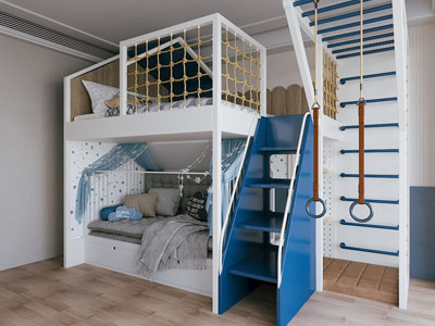 现代卧室 儿童房上下铺