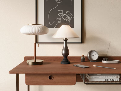 现代中古风台灯 闹钟 摆件组合