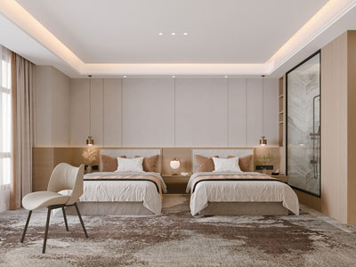 现代酒店客房 双人间3d模型 现代酒店客房 双人间