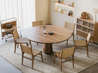 北欧实木圆形餐桌椅组合 餐边柜