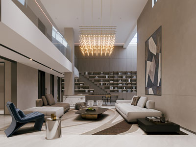 现代别墅客厅餐厅