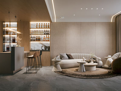 现代原木风客厅餐厅