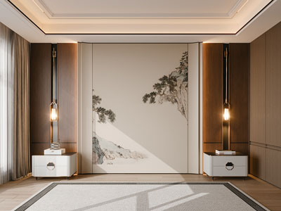 新中式床头背景墙3d模型 新中式床头背景墙