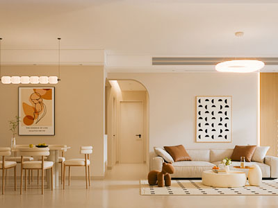 现代奶油风客厅餐厅