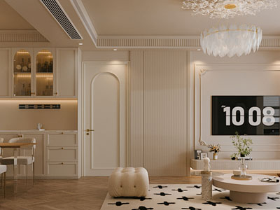 法式奶油风客厅餐厅