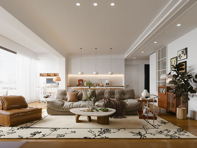 现代中古风客厅餐厅