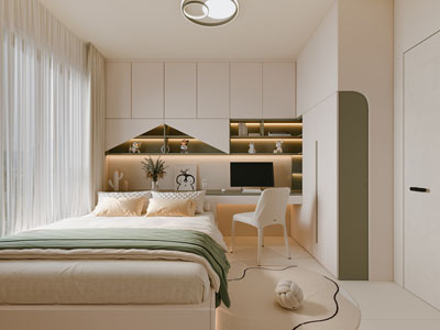 现代奶油风榻榻米卧室