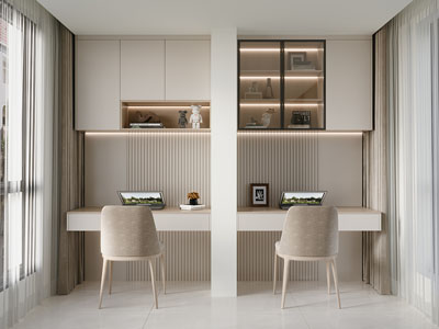 现代带书柜的书桌椅组合3d模型 现代带书柜的书桌椅组合