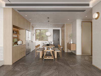 现代原木风开放式厨房餐厅