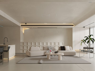 现代奶油风客厅餐厅