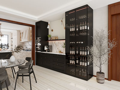 法式开放式厨房 餐厅酒柜