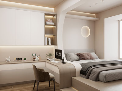 现代奶油风榻榻米卧室