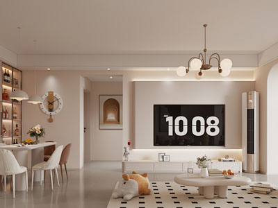 现代奶油风客厅餐厅