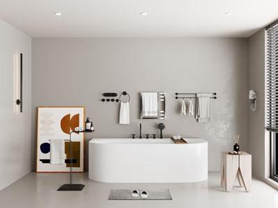 现代卫浴间浴缸 毛巾架