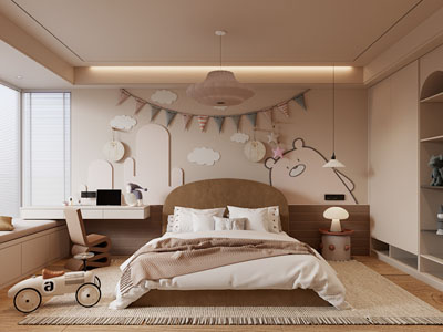 现代中古风卧室 儿童房
