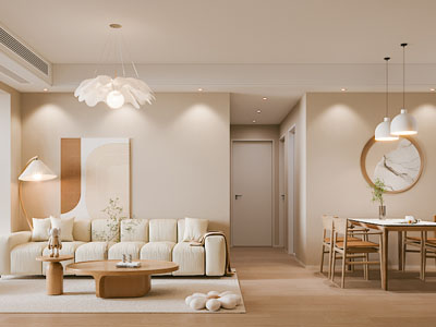 现代奶油风客厅餐厅