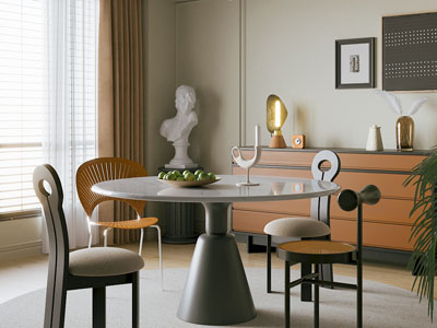 现代餐厅 圆形餐桌椅组合