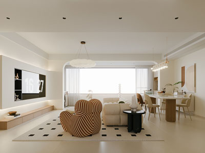 现代奶油风客厅餐厅