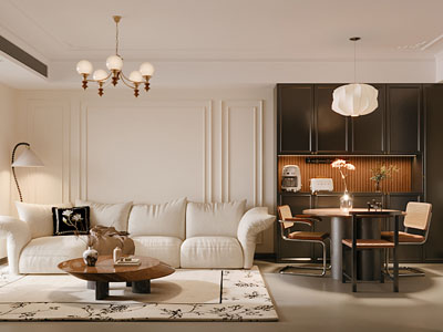 法式奶油风客厅 餐厅