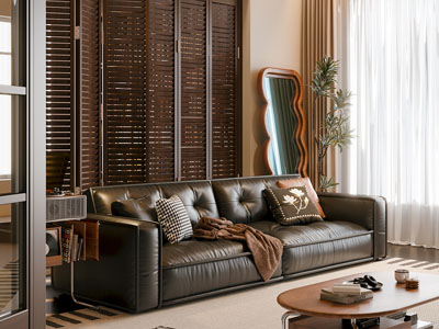 现代中古风多人沙发 茶几组合3d模型 现代中古风多人沙发 茶几组合