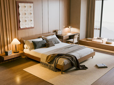 现代中古风卧室 双人床