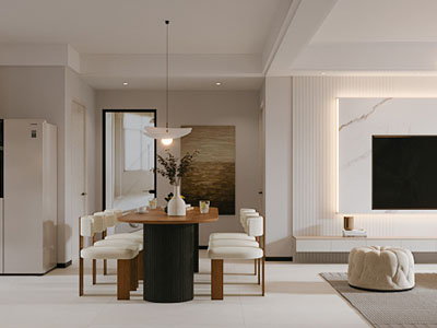 现代客厅餐厅 开放式厨房