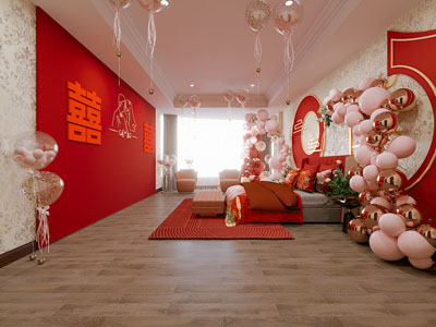 现代新郎新娘婚房 卧室