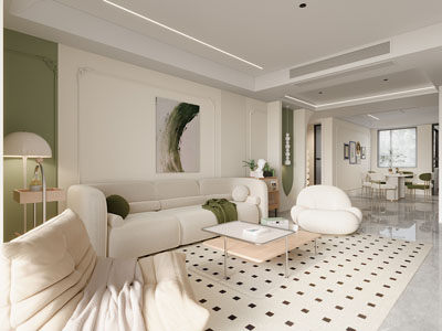 现代奶油风客厅餐厅