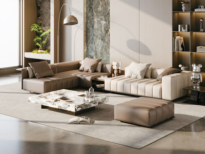 现代客厅多人沙发 茶几组合