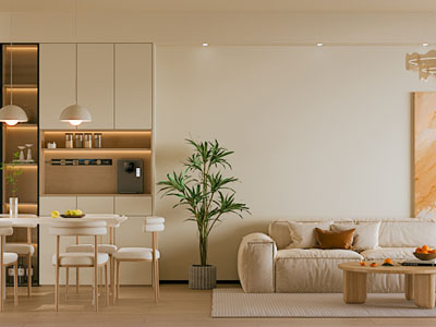 现代奶油风客厅餐厅