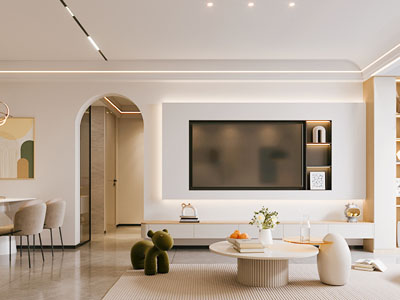 现代奶油风客厅餐厅