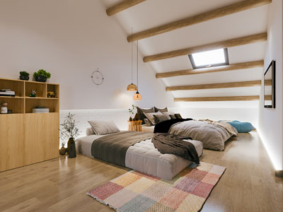 现代原木风阁楼卧室