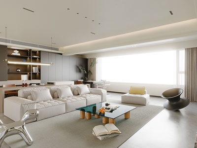 现代奶油风客厅餐厅