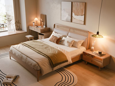 北欧卧室双人床 床头柜