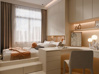 现代奶油风榻榻米卧室