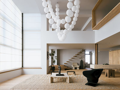 现代别墅挑高中古风客厅