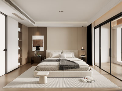 现代带阳台的卧室