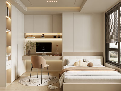 现代奶油风榻榻米卧室