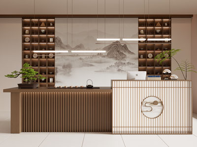 新中式前台接待台