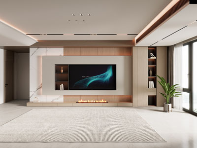 现代客厅电视背景墙3d模型 现代客厅电视背景墙