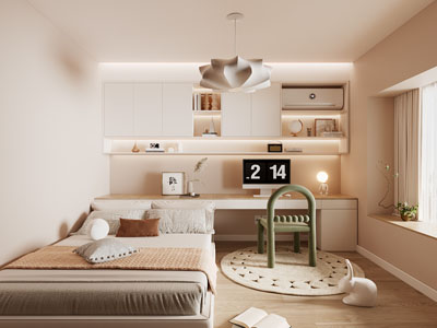 现代奶油风榻榻米卧室