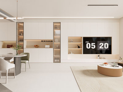 现代奶油风客厅餐厅