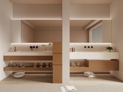 现代中古风洗手台 镜柜 浴室柜